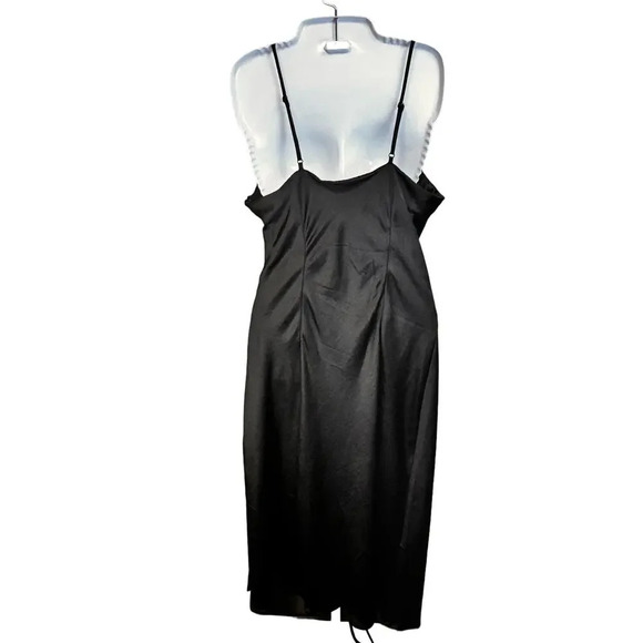 Jolie Black Satin Midi Slip Dress Side Ruching Spaghetti Straps Women’s 14 - Picture 6 of 9